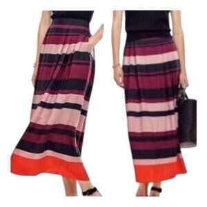 Ann Taylor Women’s Striped Knit Maxi Skirt Multicolor Pink Red Black Size 4